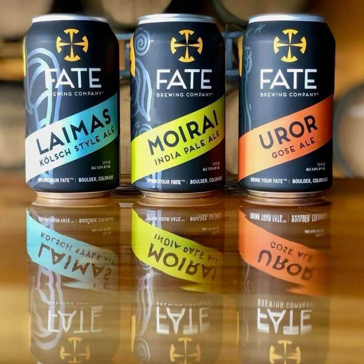 Beer cans with colorful labels