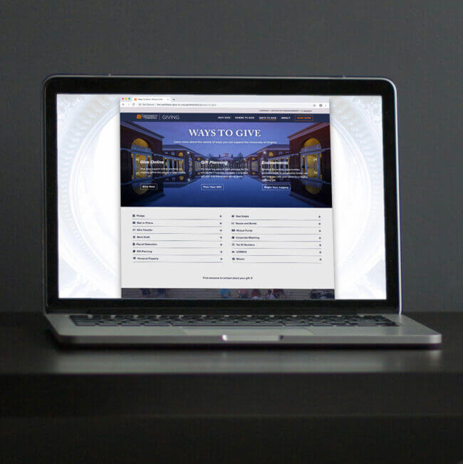 UVA Ways to Give Webpage on Dark Laptop